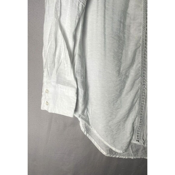 18 Centimeters Blouse Womens M White Trimmed Long Sleeve Band Collar Button Top - Picture 6 of 12